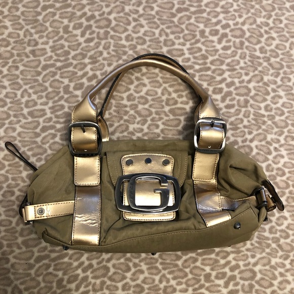 Army green and gold Guess shoulder bag - Picture 1 of 4